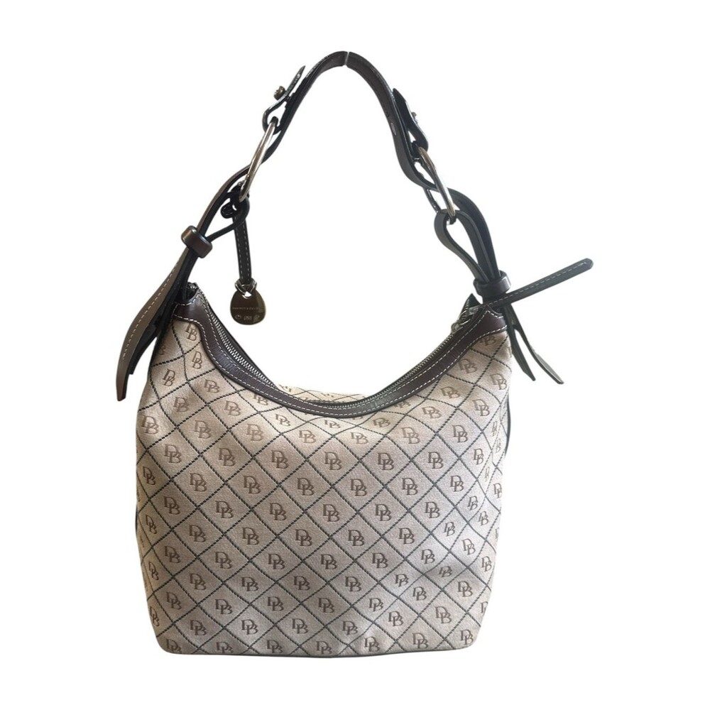 DOONEY & BOURKE Vintage Y2K Monogram Canvas Hobo Shoulder Brown Tan Leather Trim